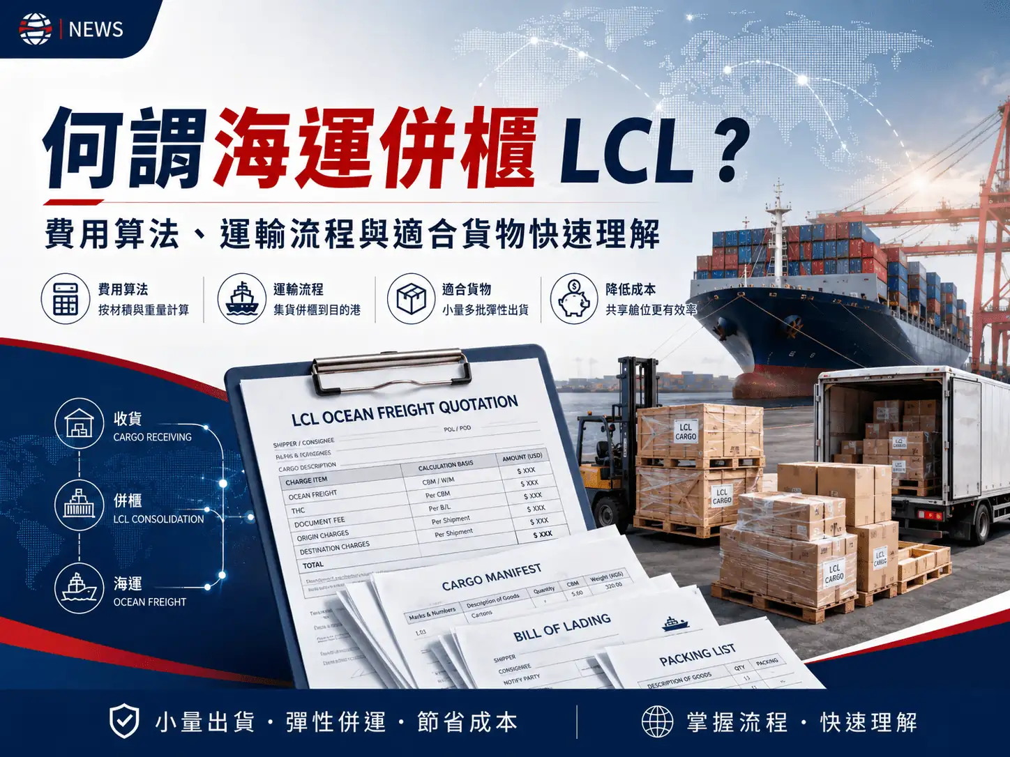 何謂海運併櫃 LCL ？費用算法、運輸流程與適合貨物快速理解